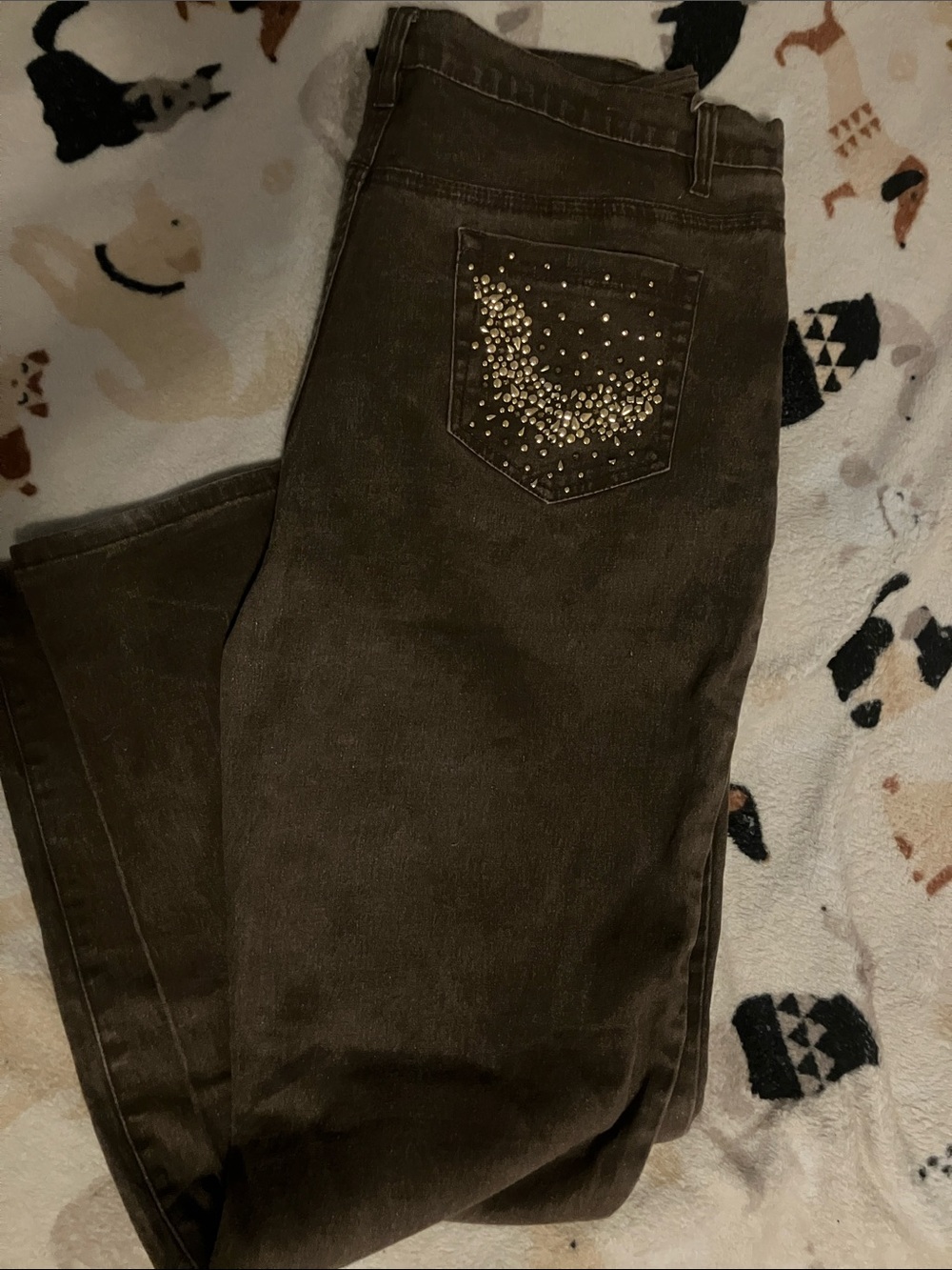 DG2 by Diane Gilman Brown Boot Cut Jeans with Studded Back Pocket